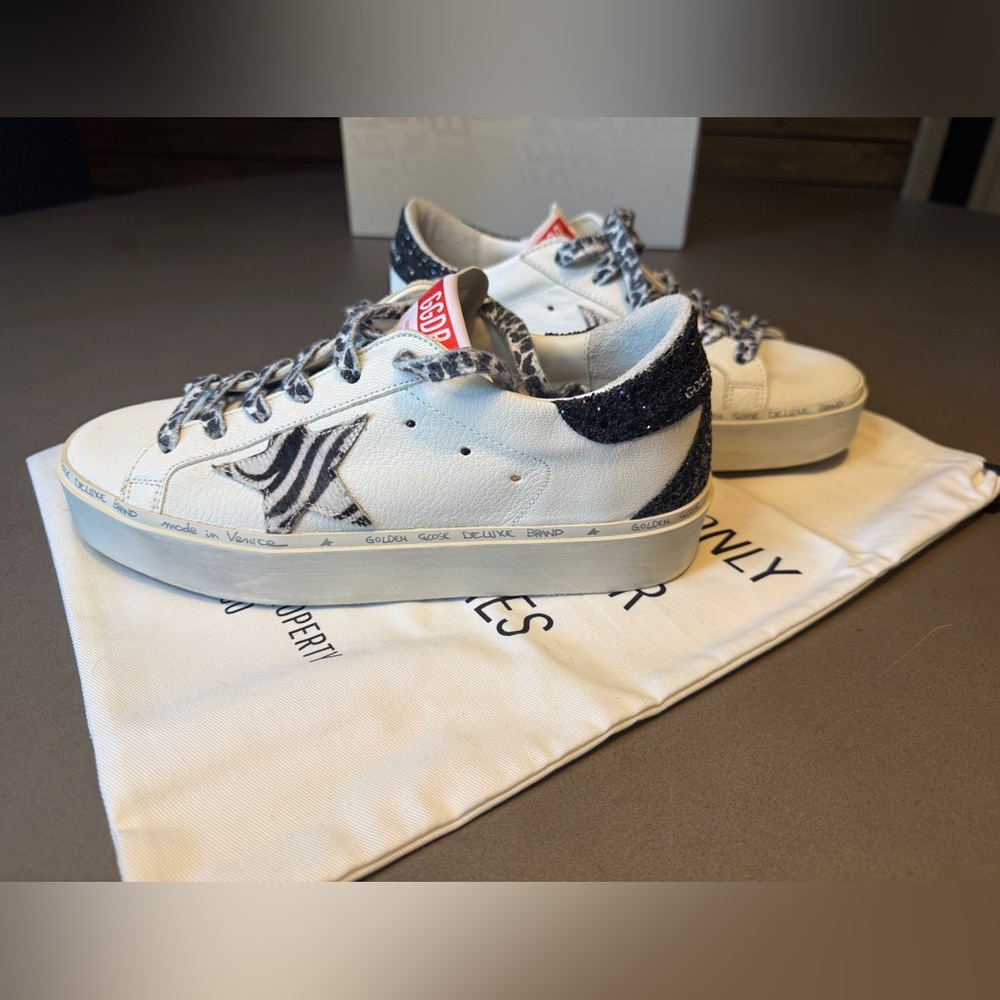 Golden Goose White and Black Hi Star Sneakers